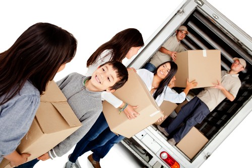 Moving van and boxes prepared for a North Woolwich home relocation