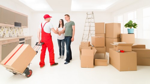 Office equipment and furniture prepared for a business move