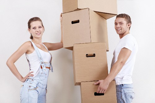 Packed household items prepared for transport in North Woolwich